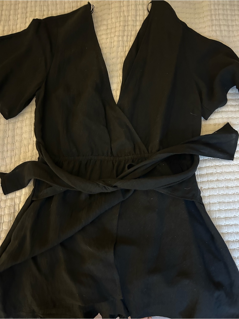 Black Wrap Romper with Waist Tie